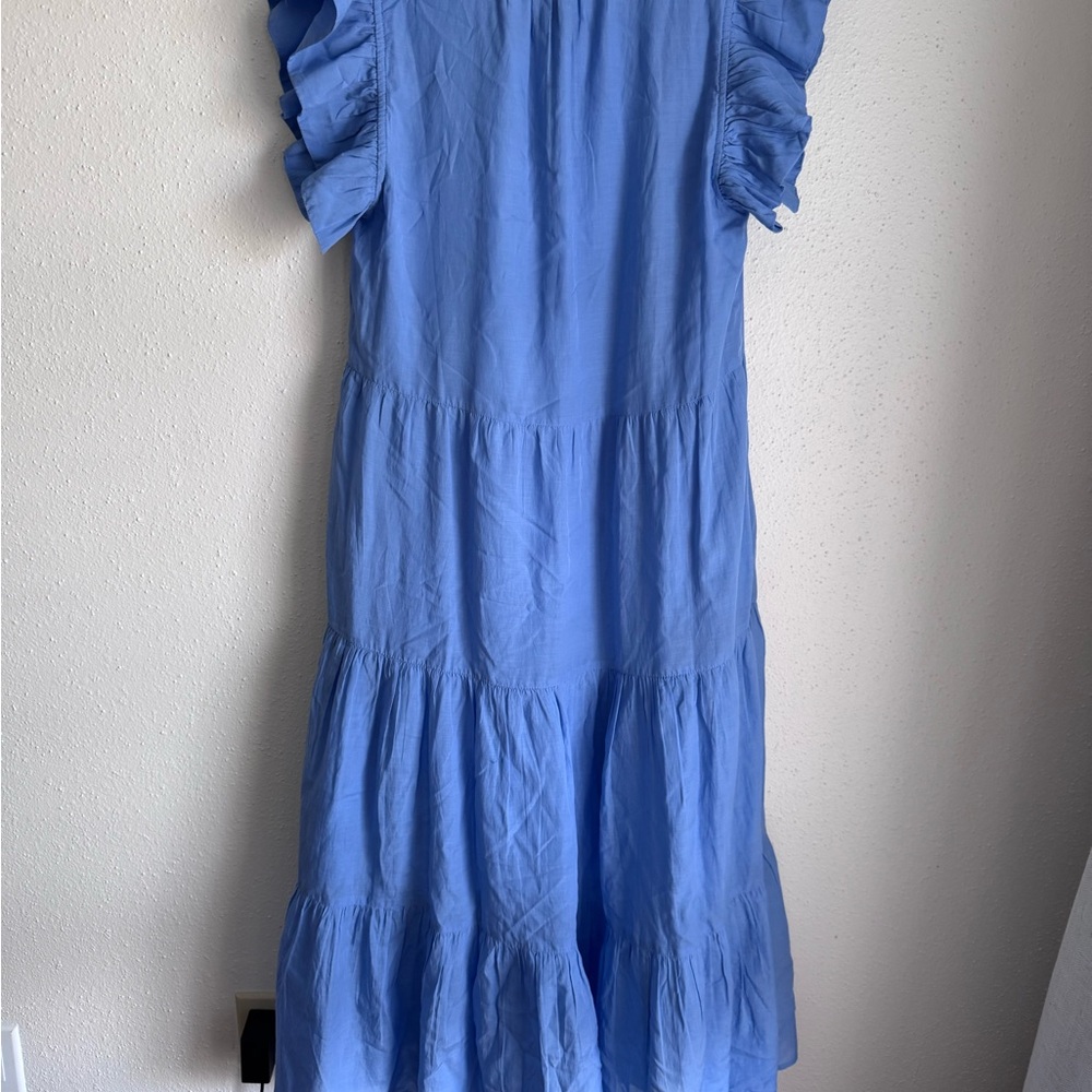 Elan Sky Blue Cotton Tiered Maxi with Tassel Tie - Picture 2 of 4